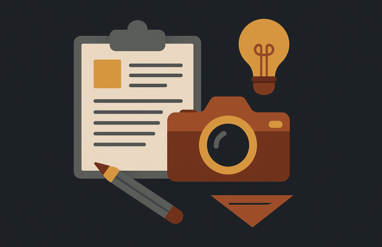 Vulpes Vision - Konzept Darstellung Fachbereich Konzept: Stift und Notizen mit Kamera etc. im Vulpes Vision Stil