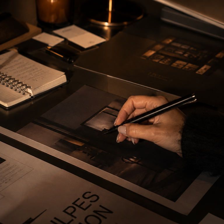 Vulpes Vision: Konzeptentwicklung Hand mit Stift (KI)